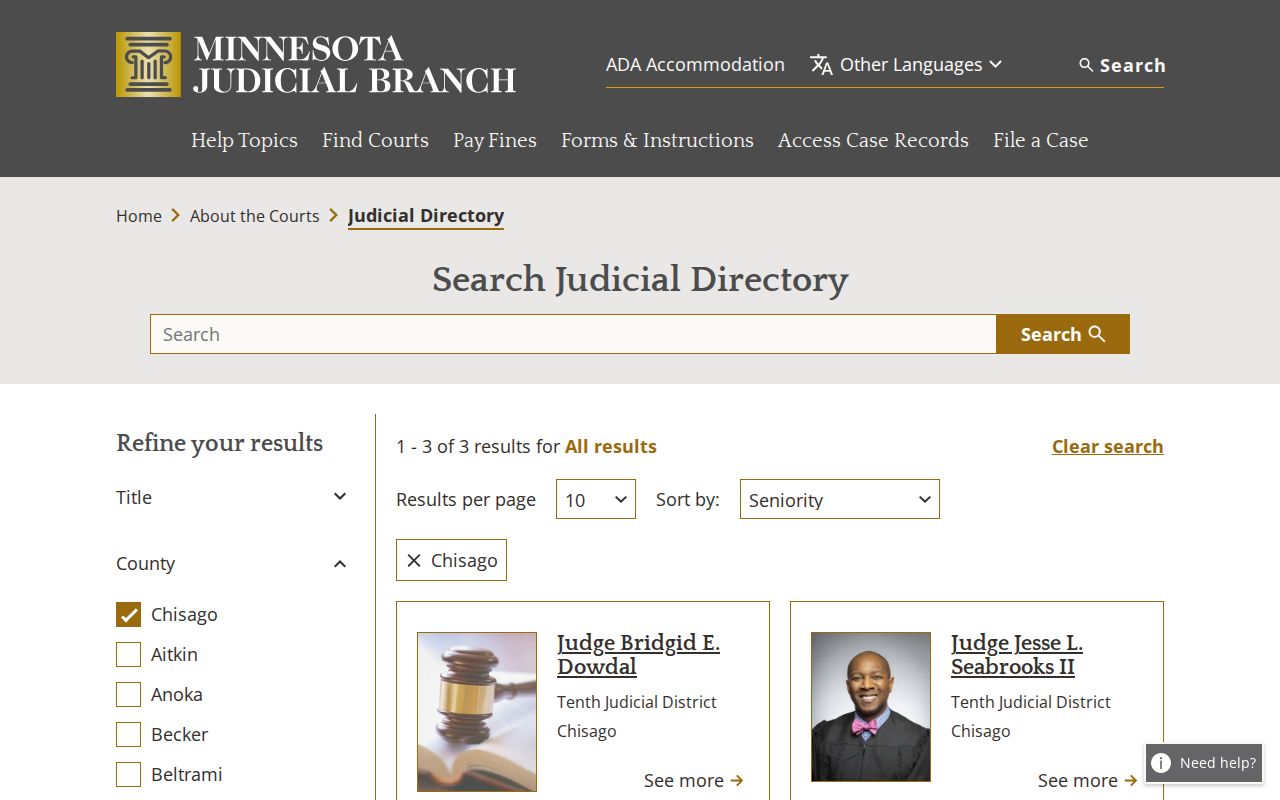 Chisago County court docket Judicial Branch directory