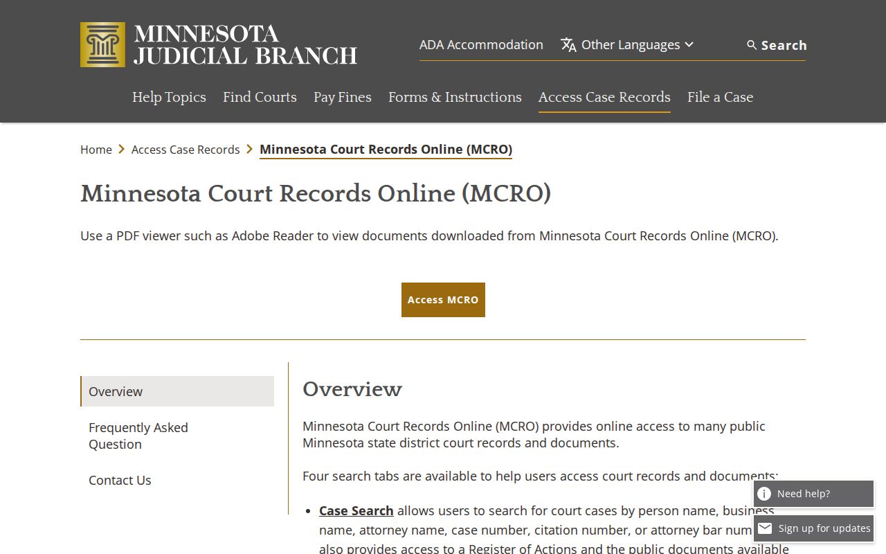 Chisago County court docket MCRO public access information
