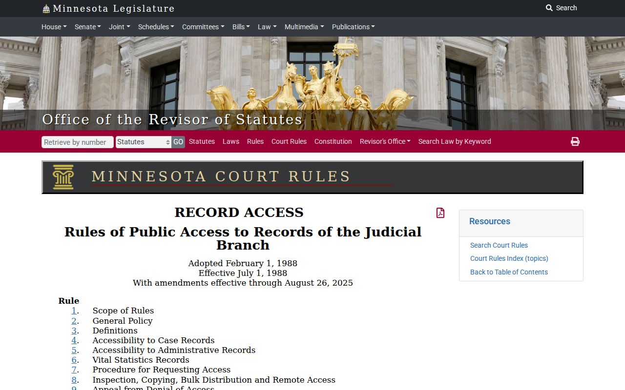 Chisago County court dates public access rules reference