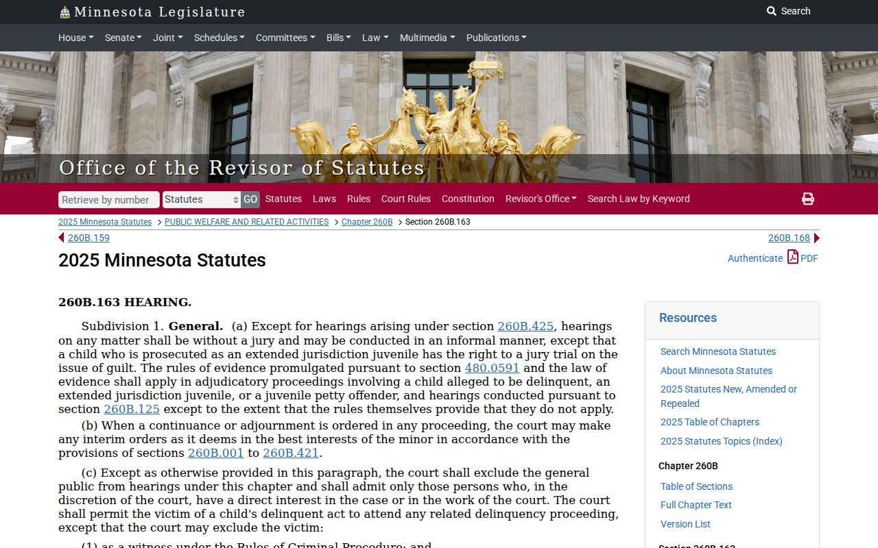 Chisago County criminal docket juvenile hearing access law