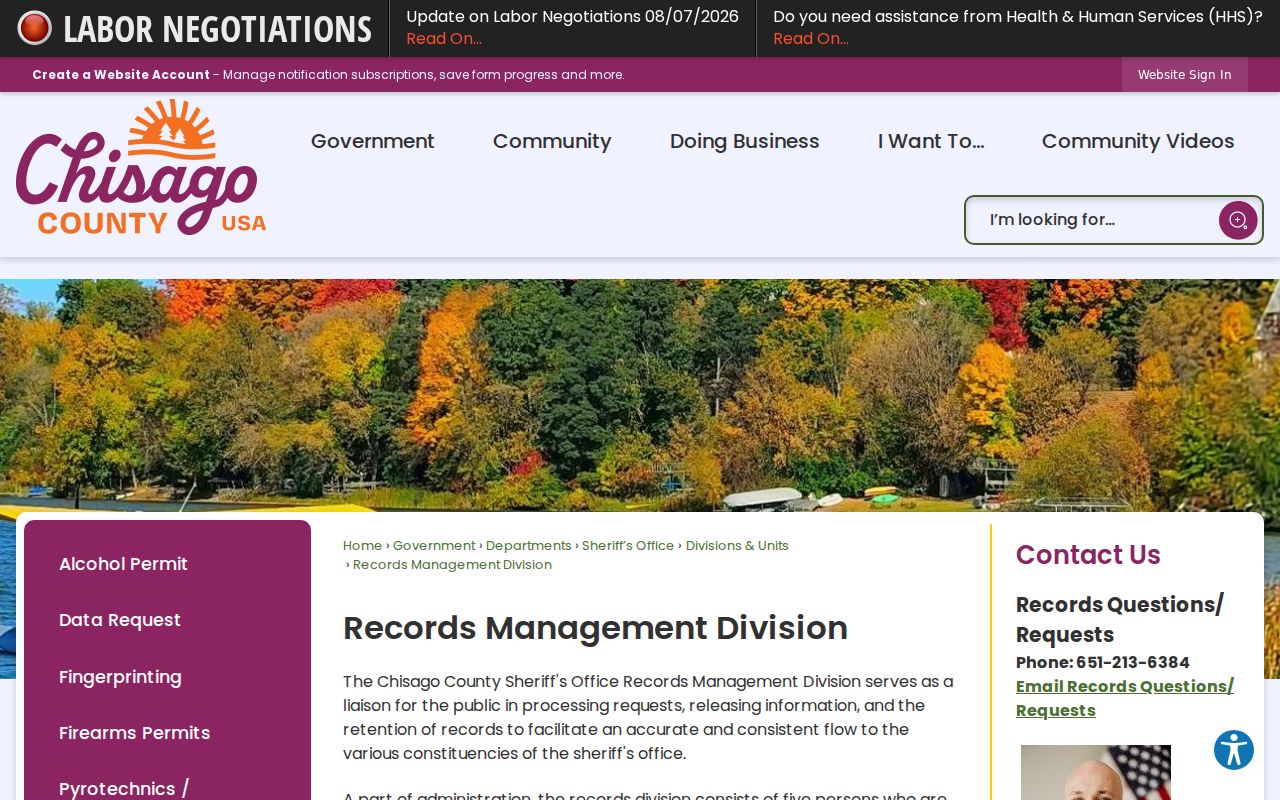 Chisago County court record request routing and sheriff records distinction