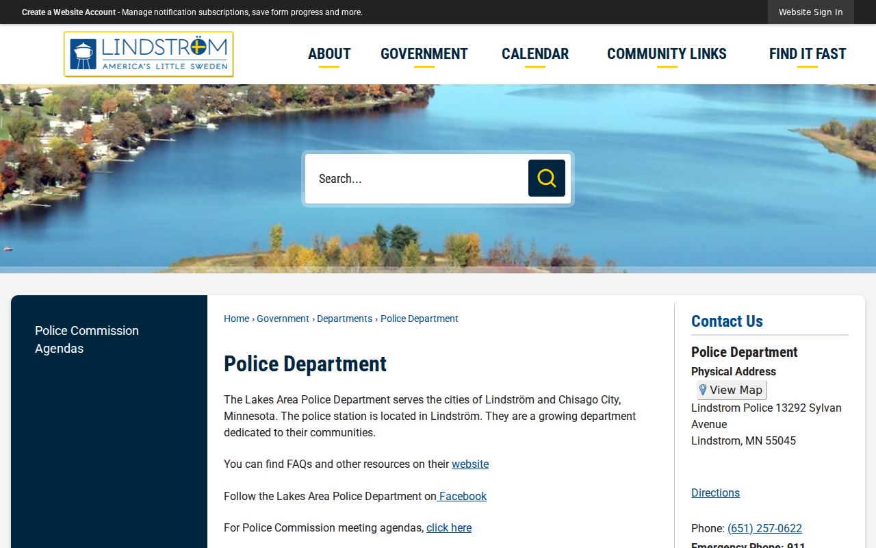 Lindstrom Lakes Area Police source for police record questions