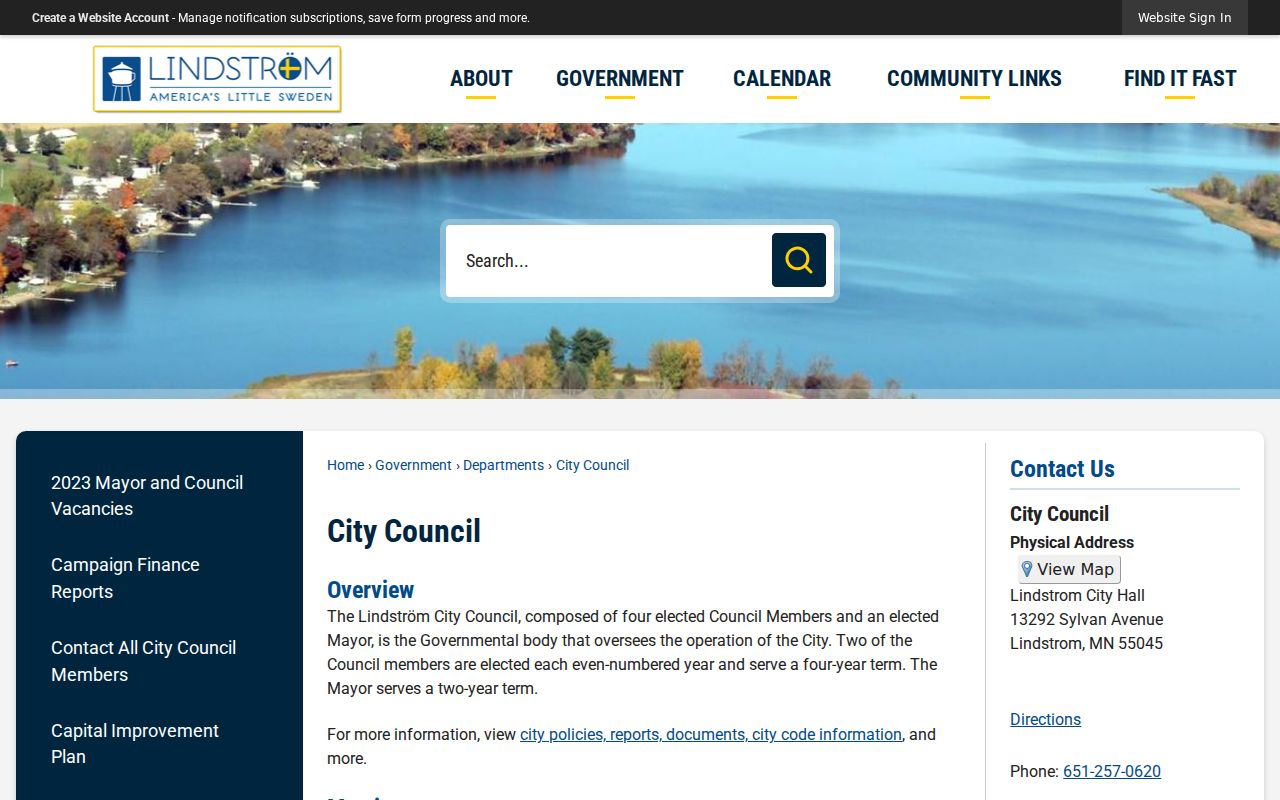 Lindstrom City Council source for meeting and civic records